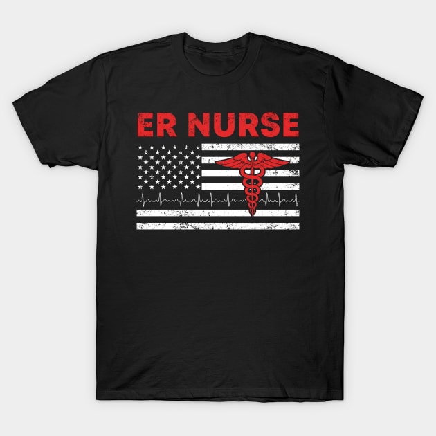 Emergency Room ER Nurse with American Flag Vintage T-Shirt by neonatalnurse